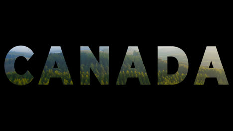 Luftdrohnenaufnahme-über-Kanadischen-Wäldern,-überlagert-Mit-Einer-Grafik-Mit-Der-Aufschrift-„Kanada“.